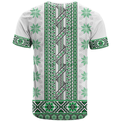 Ukraine T-Shirt Traditional Braided Rope Belt Green Folk Pattern Graphic Tee