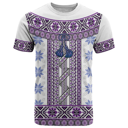 Ukraine T-Shirt Traditional Braided Rope Belt Purple Folk Pattern Graphic Tee
