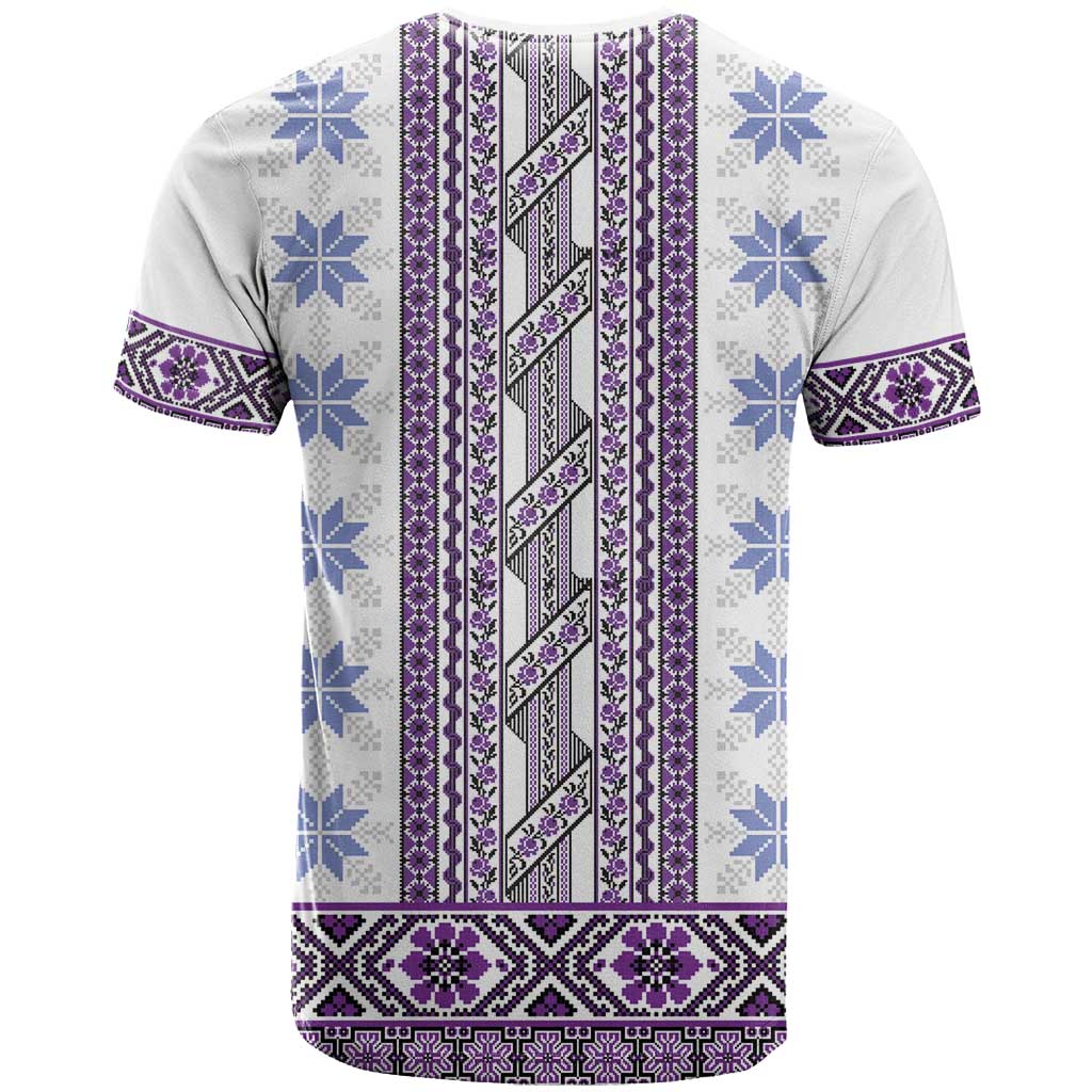 Ukraine T-Shirt Traditional Braided Rope Belt Purple Folk Pattern Graphic Tee