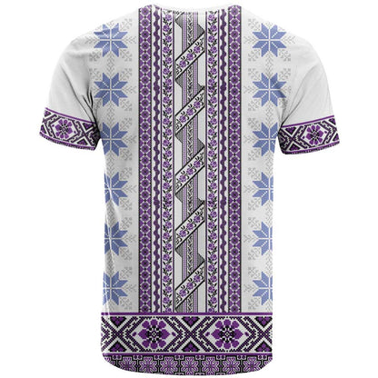 Ukraine T-Shirt Traditional Braided Rope Belt Purple Folk Pattern Graphic Tee