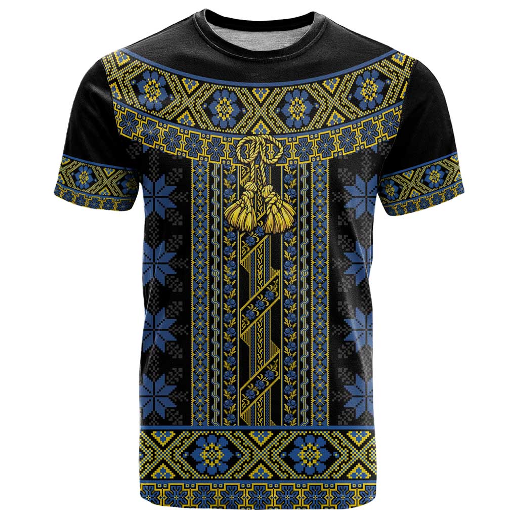 Ukraine T-Shirt Traditional Braided Rope Belt Folk Pattern National Color Graphic Tee