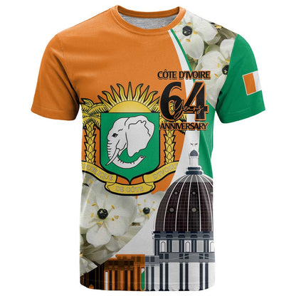Personalized Ivory Coast Independence Day T-Shirt Ornithogalum Arabicum Happy 64 Years Anniversary Graphic Tee