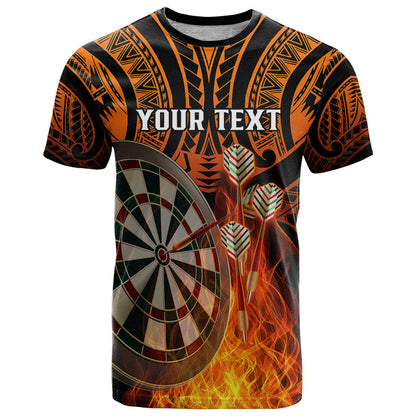 Personalised Polynesian Darts T-Shirt Fire Burning With Tribal Tattoo Graphic Tee