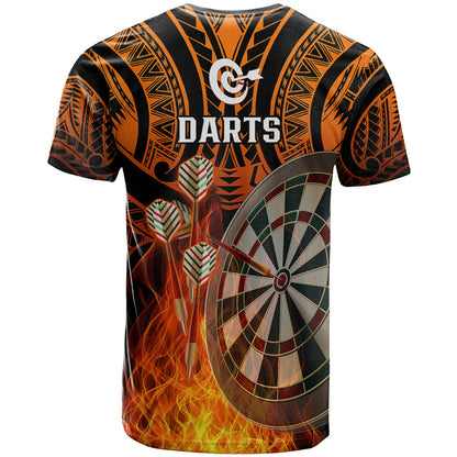 Personalised Polynesian Darts T-Shirt Fire Burning With Tribal Tattoo Graphic Tee
