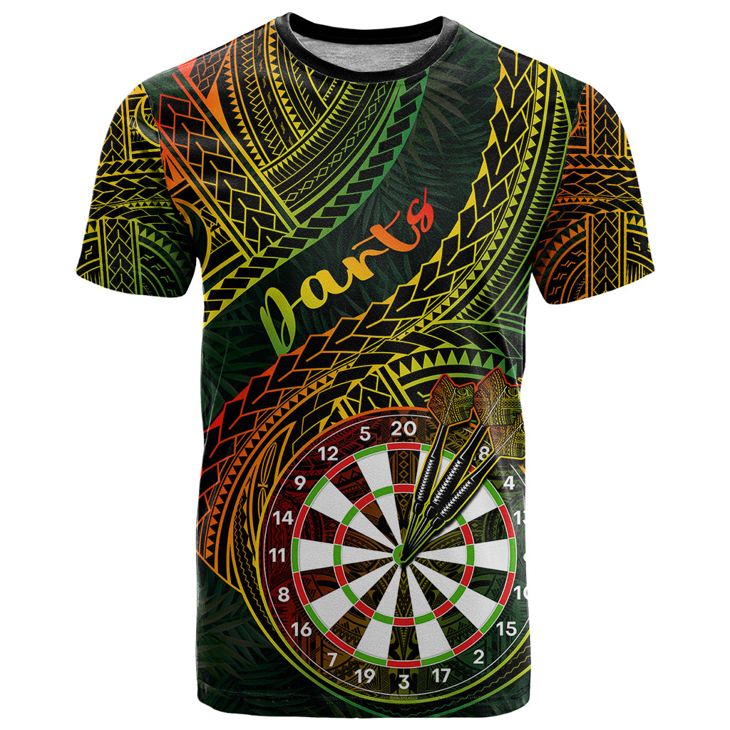 Personalised Polynesian Darts T-Shirt Dart Lovers Tribal Pattern Mix Tropical Leaves Graphic Tee