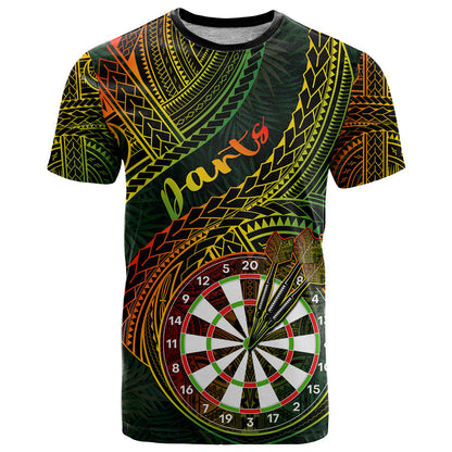 Personalised Polynesian Darts T-Shirt Dart Lovers Tribal Pattern Mix Tropical Leaves Graphic Tee