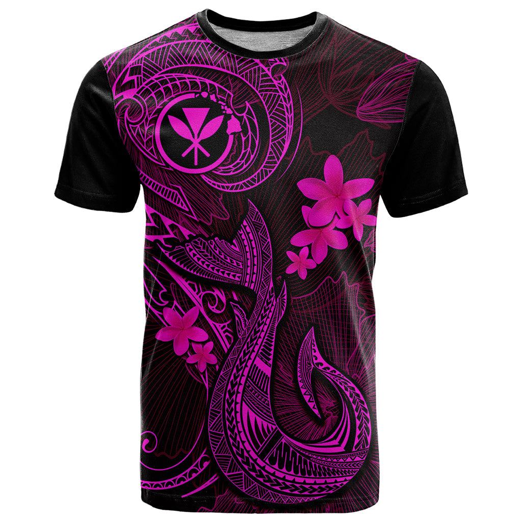 Hawaii T-Shirt Fish Hook Tattoo Mix Polynesian Plumeria Pink Version Graphic Tee
