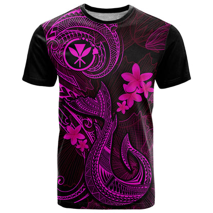 Hawaii T-Shirt Fish Hook Tattoo Mix Polynesian Plumeria Pink Version Graphic Tee