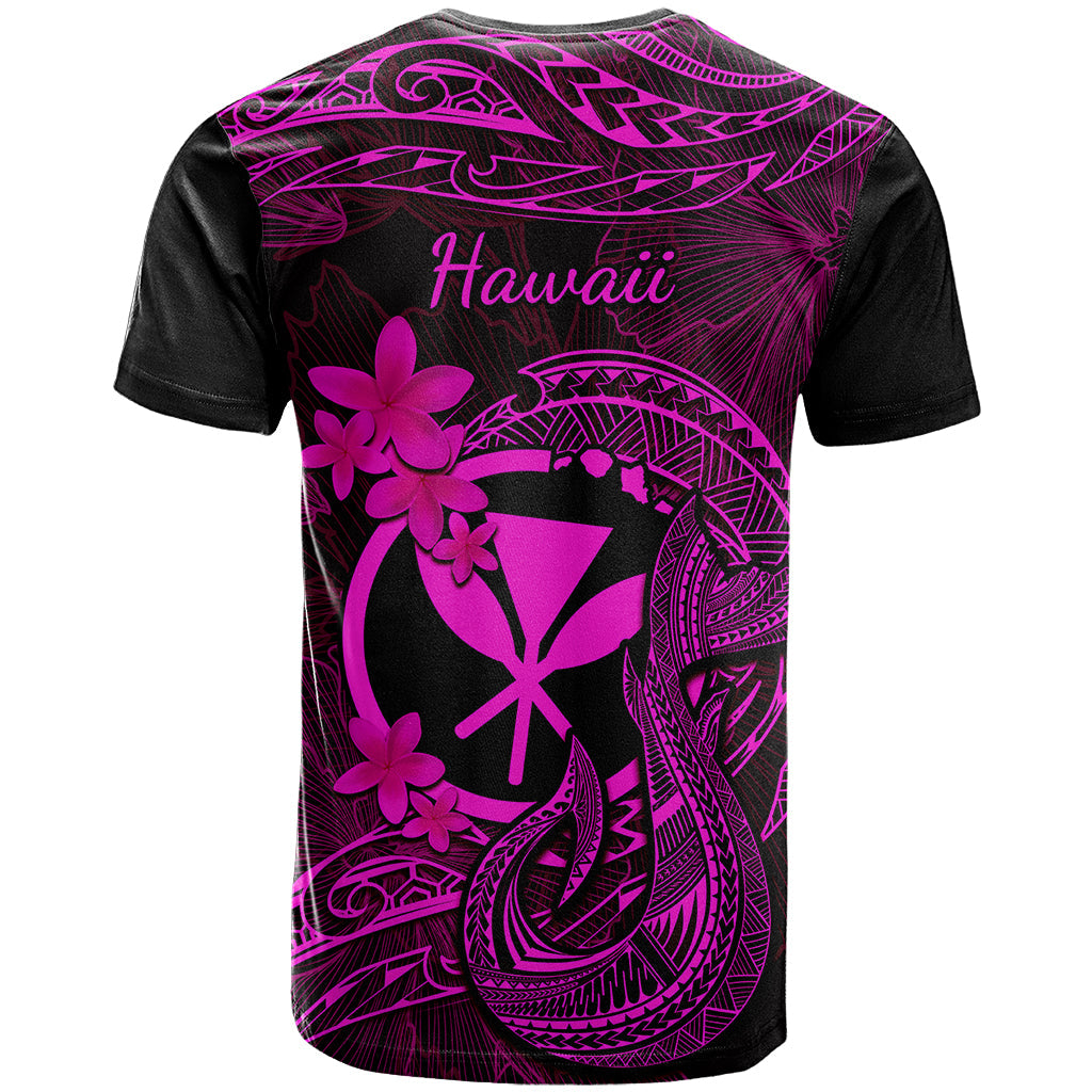 Hawaii T-Shirt Fish Hook Tattoo Mix Polynesian Plumeria Pink Version Graphic Tee
