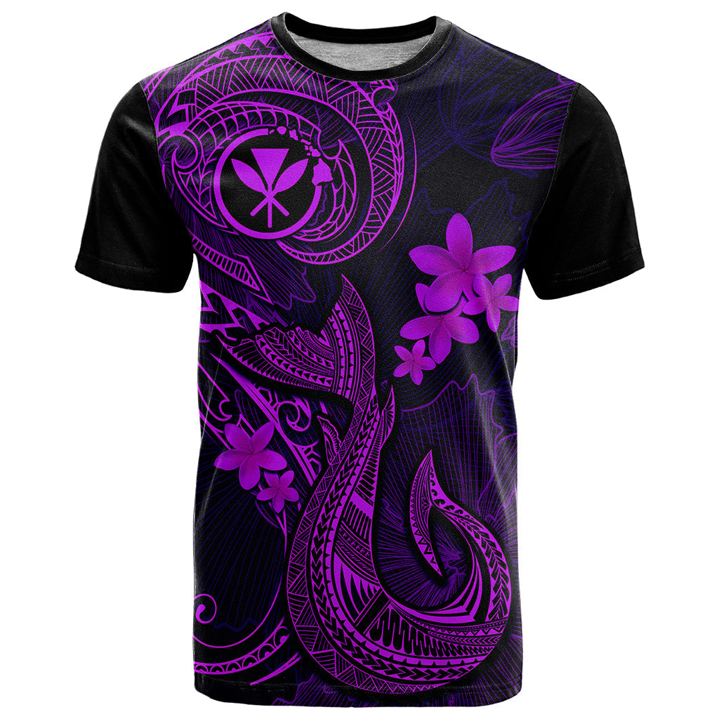 Hawaii T-Shirt Fish Hook Tattoo Mix Polynesian Plumeria Purple Version Graphic Tee