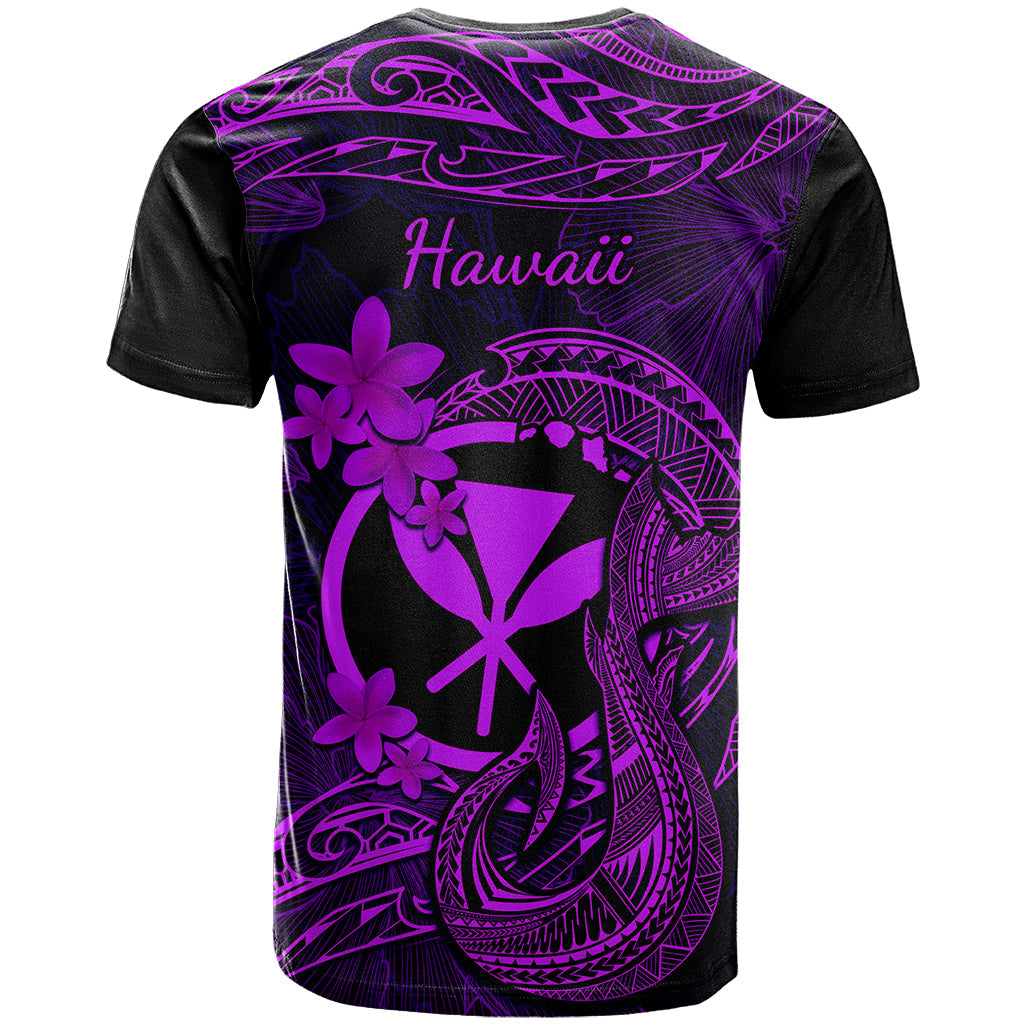 Hawaii T-Shirt Fish Hook Tattoo Mix Polynesian Plumeria Purple Version Graphic Tee