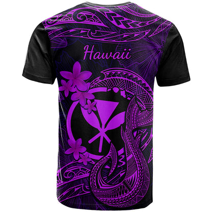 Hawaii T-Shirt Fish Hook Tattoo Mix Polynesian Plumeria Purple Version Graphic Tee
