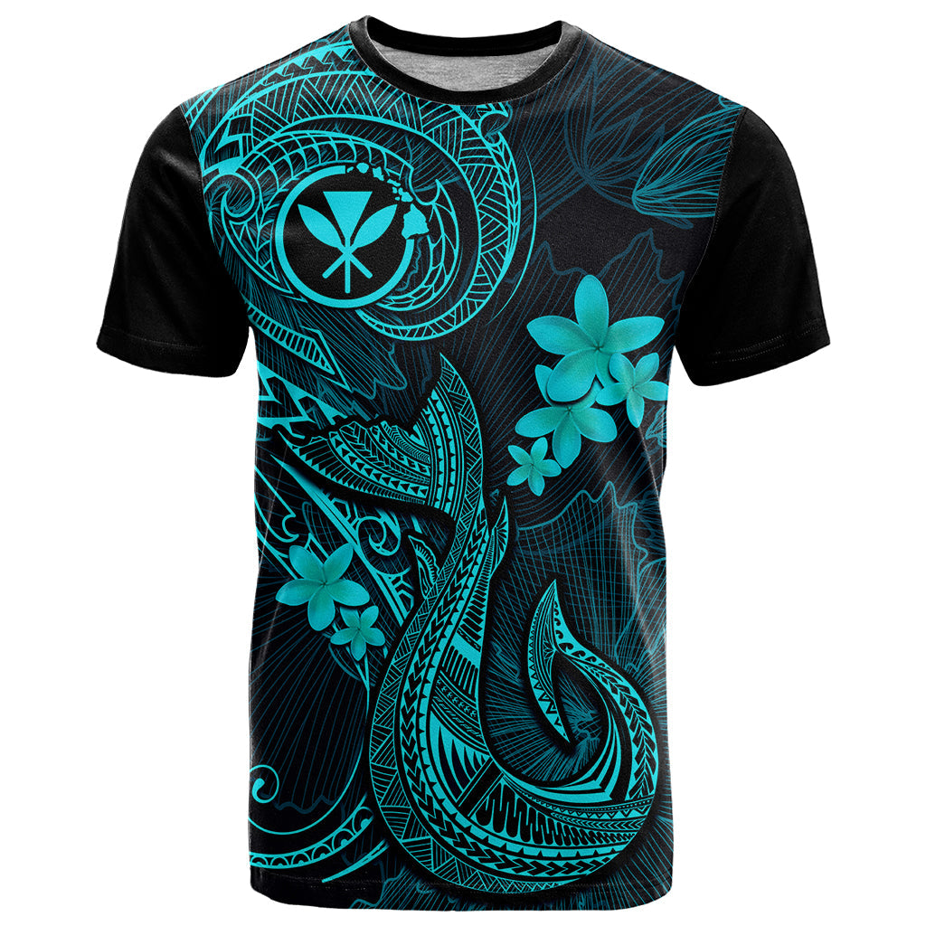Hawaii T-Shirt Fish Hook Tattoo Mix Polynesian Plumeria Turquoise Version Graphic Tee