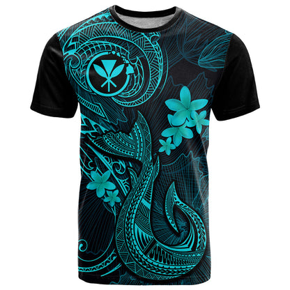 Hawaii T-Shirt Fish Hook Tattoo Mix Polynesian Plumeria Turquoise Version Graphic Tee