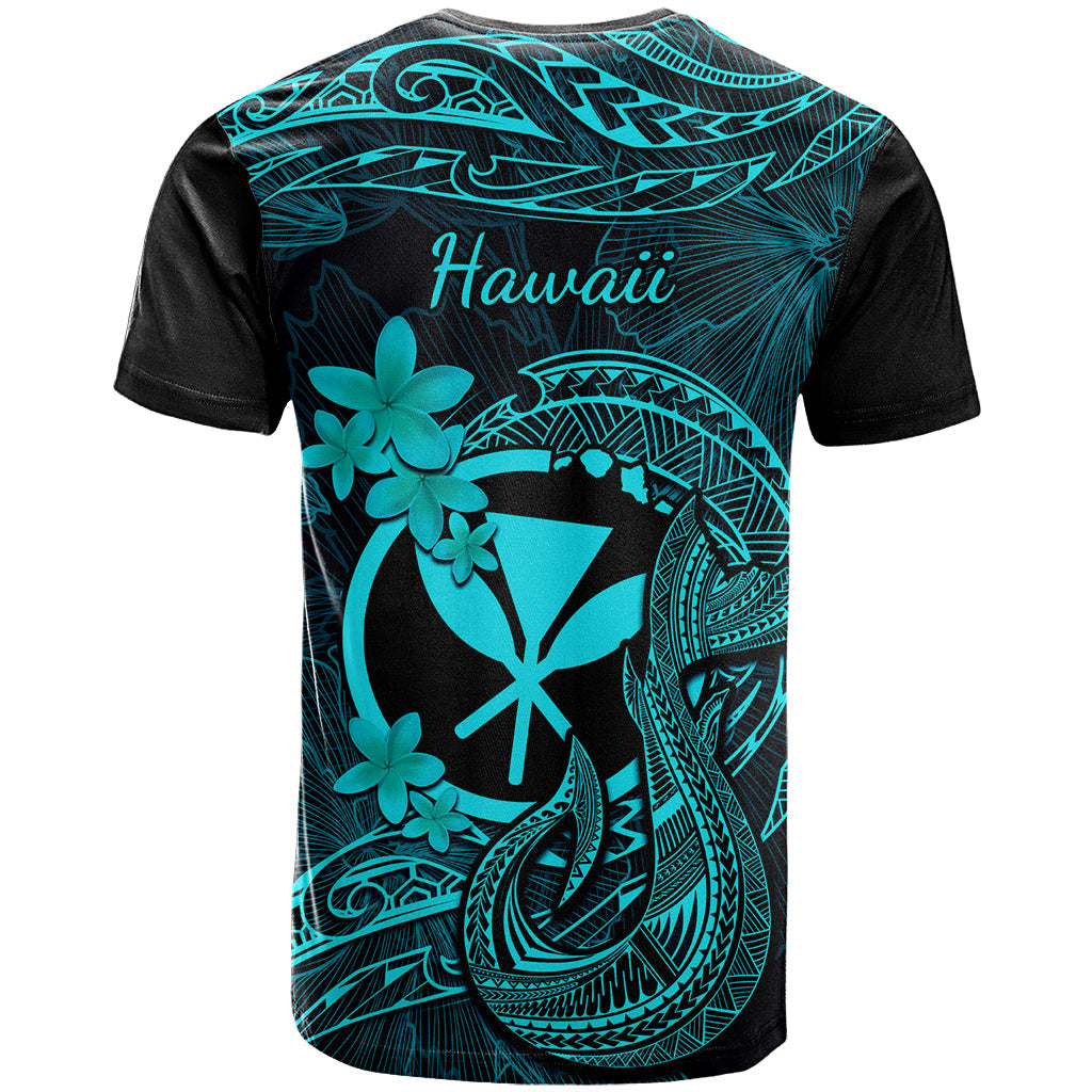 Hawaii T-Shirt Fish Hook Tattoo Mix Polynesian Plumeria Turquoise Version Graphic Tee