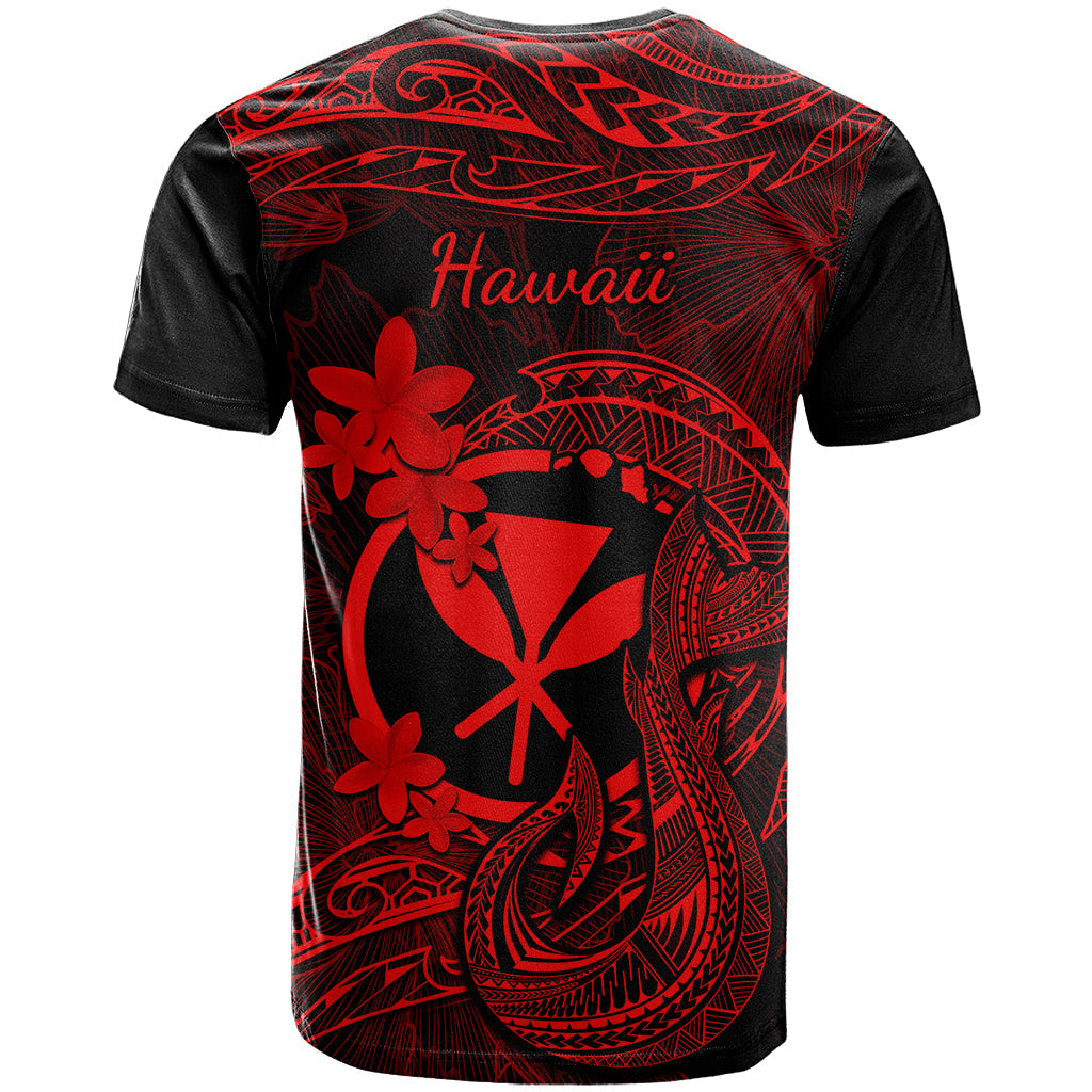 Hawaii T-Shirt Fish Hook Tattoo Mix Polynesian Plumeria Red Version Graphic Tee