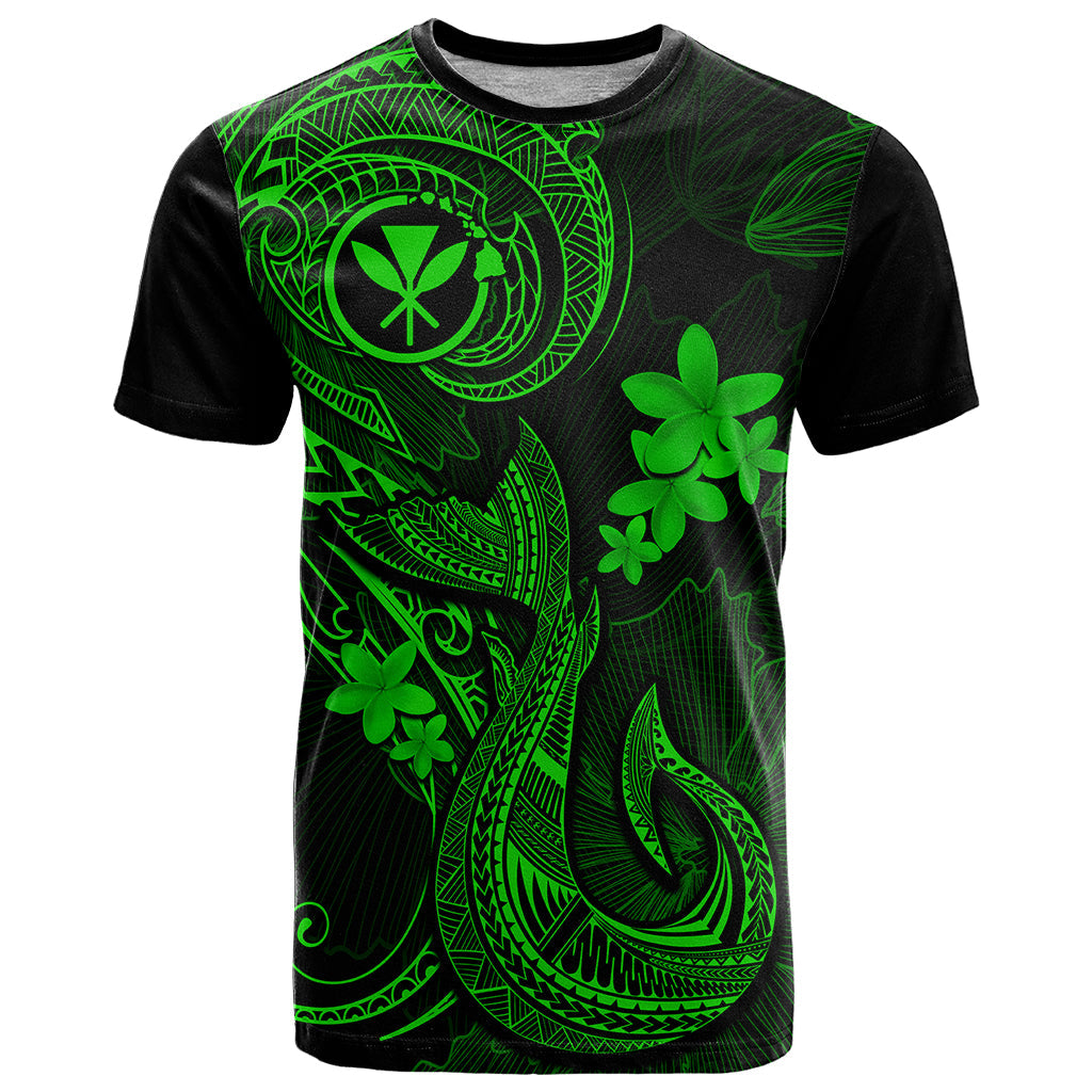 Hawaii T-Shirt Fish Hook Tattoo Mix Polynesian Plumeria Green Version Graphic Tee