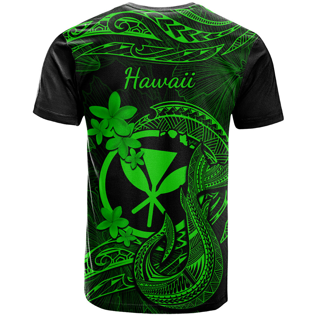 Hawaii T-Shirt Fish Hook Tattoo Mix Polynesian Plumeria Green Version Graphic Tee