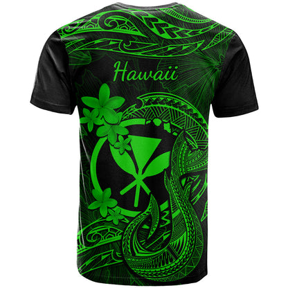 Hawaii T-Shirt Fish Hook Tattoo Mix Polynesian Plumeria Green Version Graphic Tee