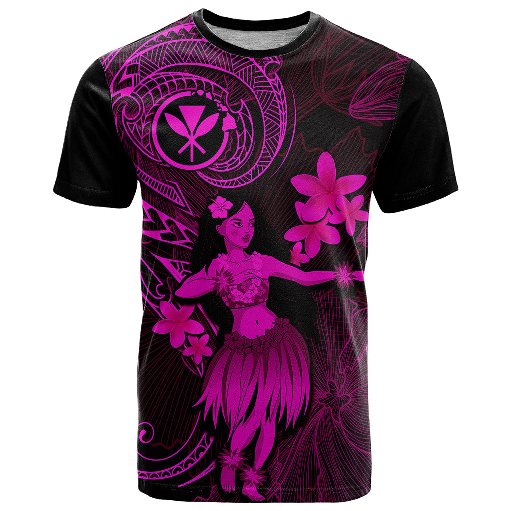 Hawaii T-Shirt Hula Girl Mix Polynesian Plumeria Pink Version Graphic Tee