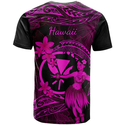 Hawaii T-Shirt Hula Girl Mix Polynesian Plumeria Pink Version Graphic Tee