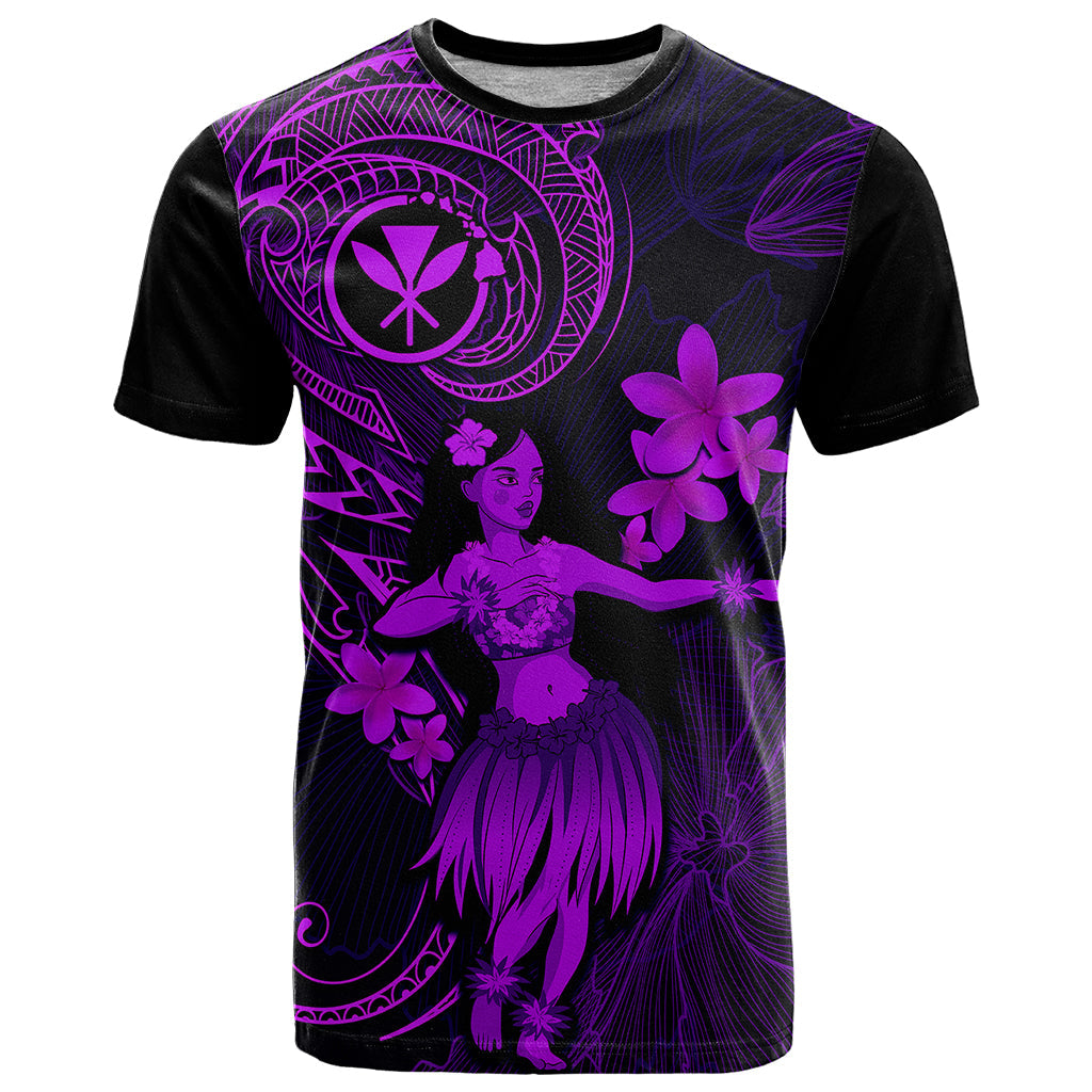Hawaii T-Shirt Hula Girl Mix Polynesian Plumeria Purple Version Graphic Tee