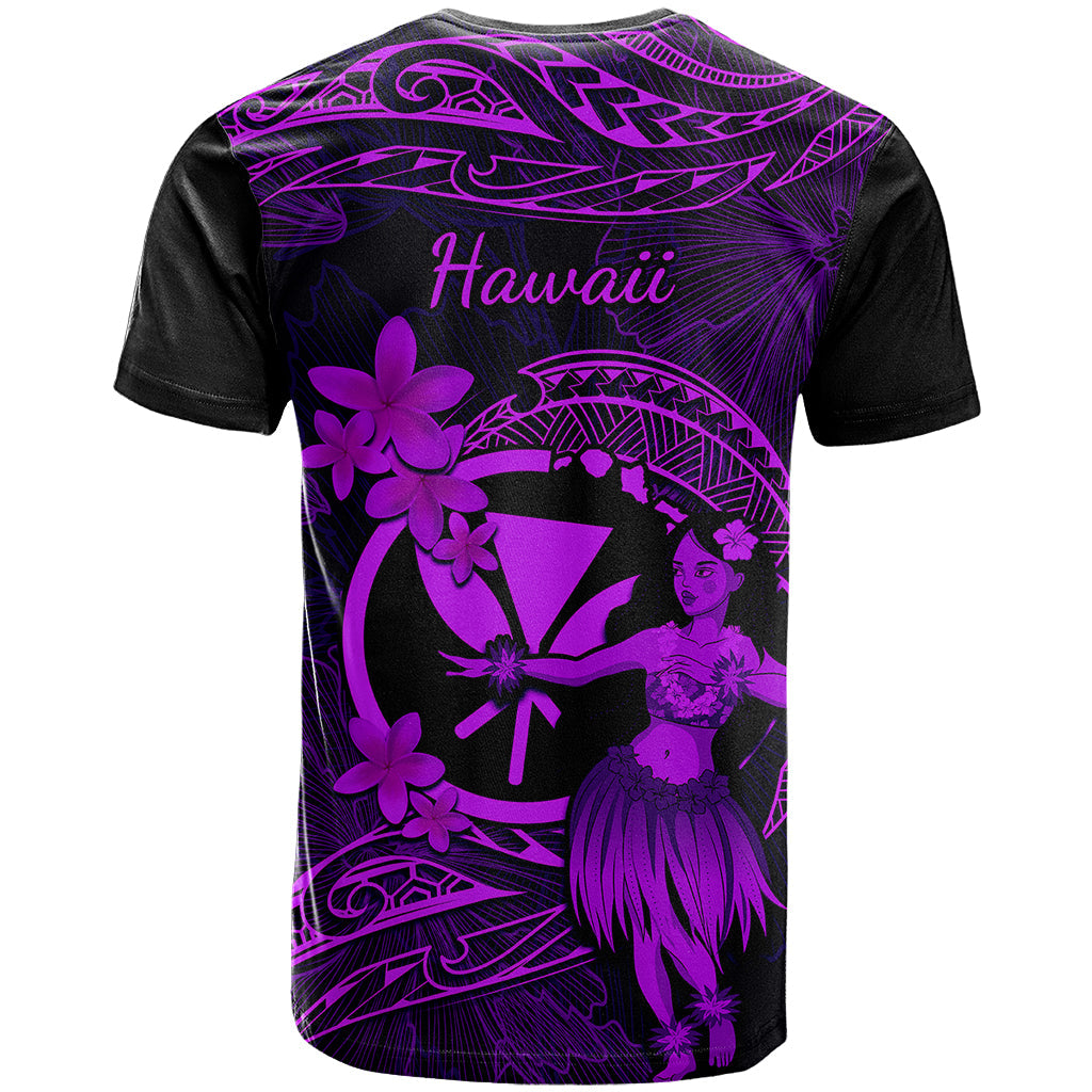 Hawaii T-Shirt Hula Girl Mix Polynesian Plumeria Purple Version Graphic Tee