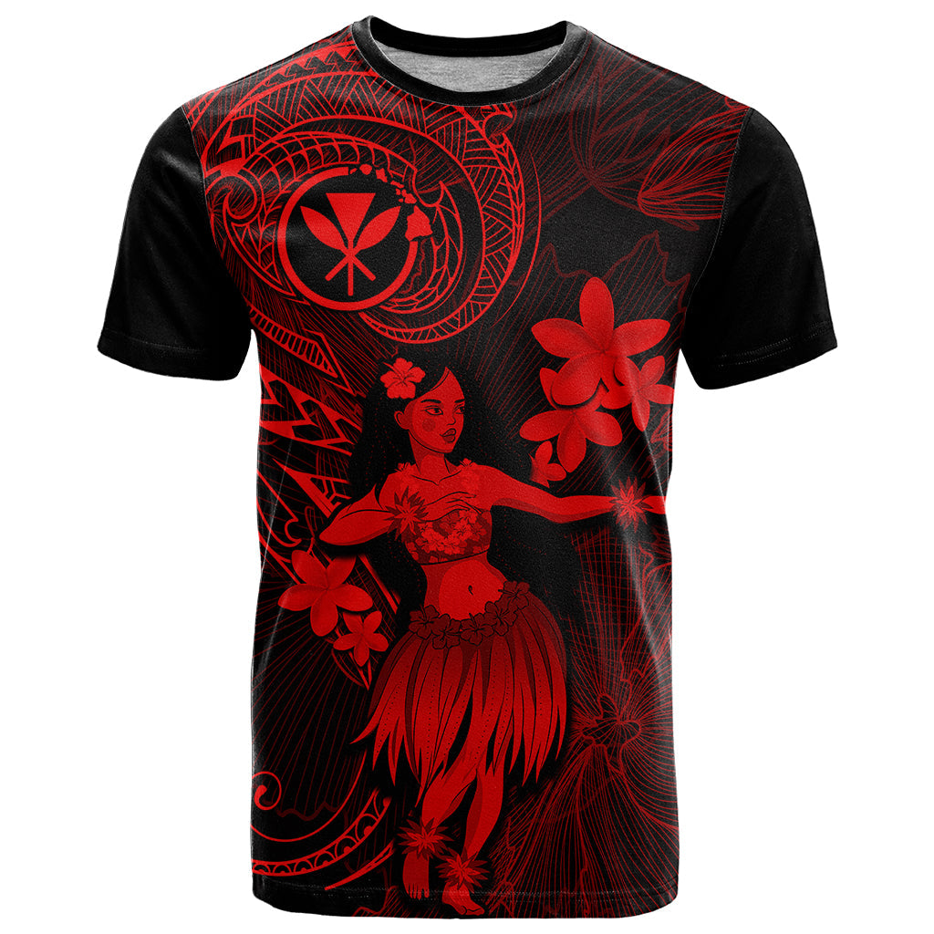 Hawaii T-Shirt Hula Girl Mix Polynesian Plumeria Red Version Graphic Tee