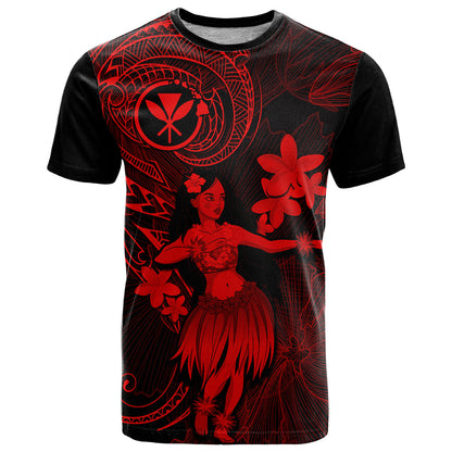 Hawaii T-Shirt Hula Girl Mix Polynesian Plumeria Red Version Graphic Tee