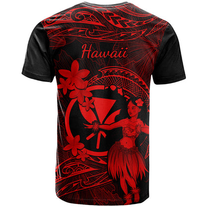 Hawaii T-Shirt Hula Girl Mix Polynesian Plumeria Red Version Graphic Tee
