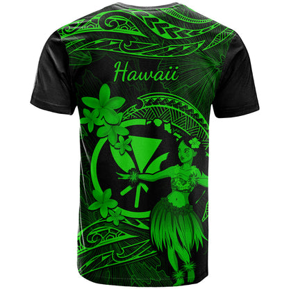 Hawaii T-Shirt Hula Girl Mix Polynesian Plumeria Green Version Graphic Tee