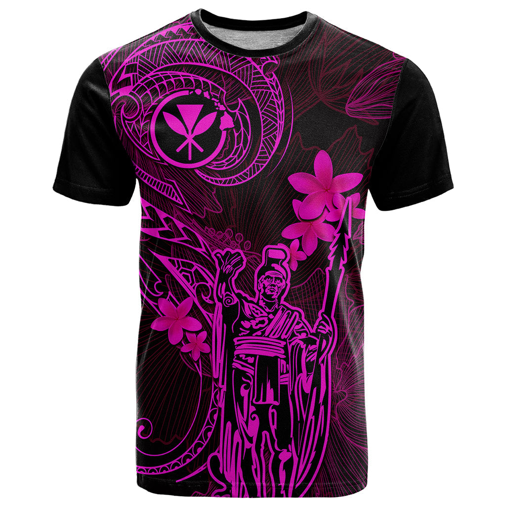 Hawaii T-Shirt King Kamehameha Mix Polynesian Plumeria Pink Version Graphic Tee