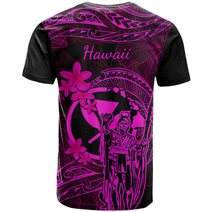 Hawaii T-Shirt King Kamehameha Mix Polynesian Plumeria Pink Version Graphic Tee