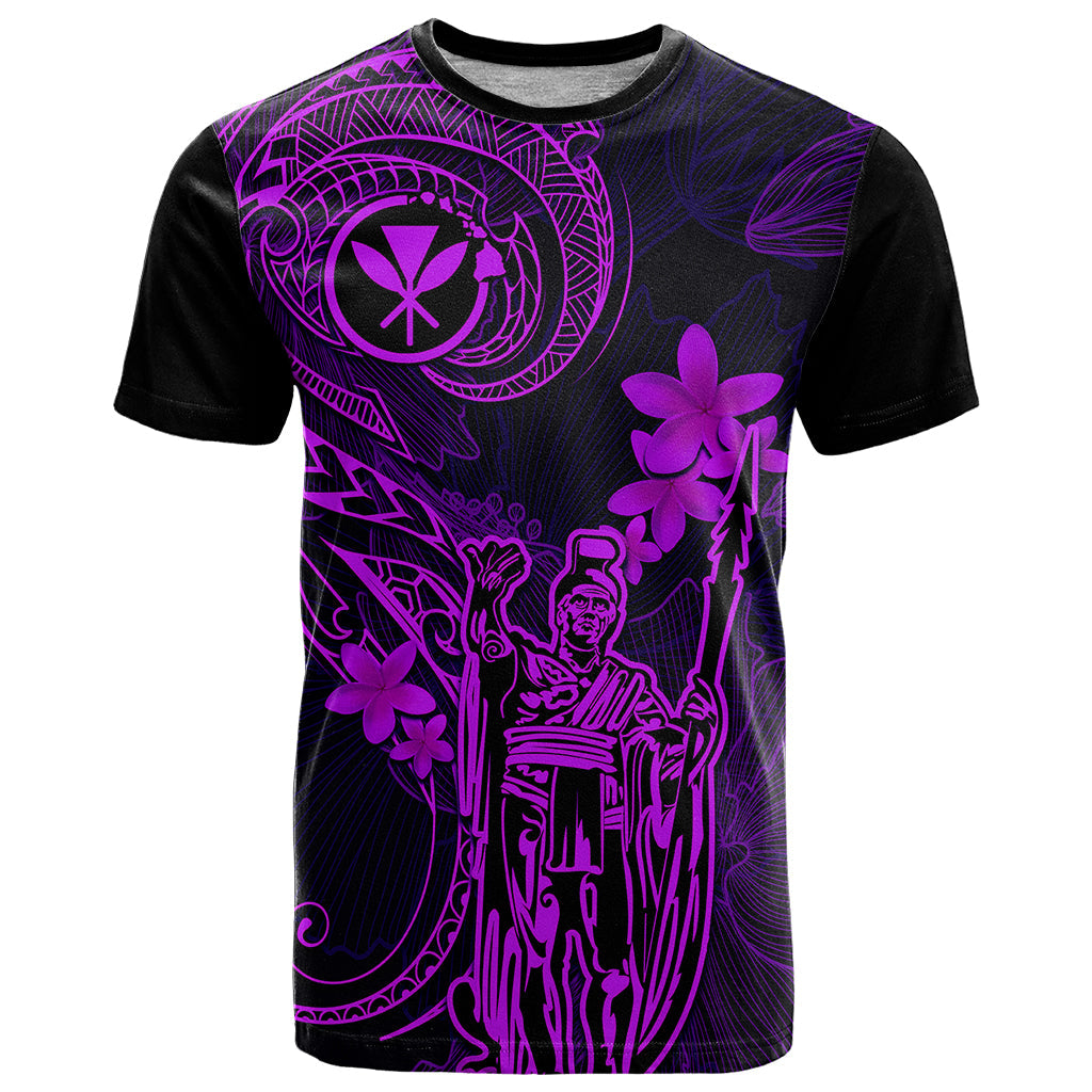 Hawaii T-Shirt King Kamehameha Mix Polynesian Plumeria Purple Version Graphic Tee