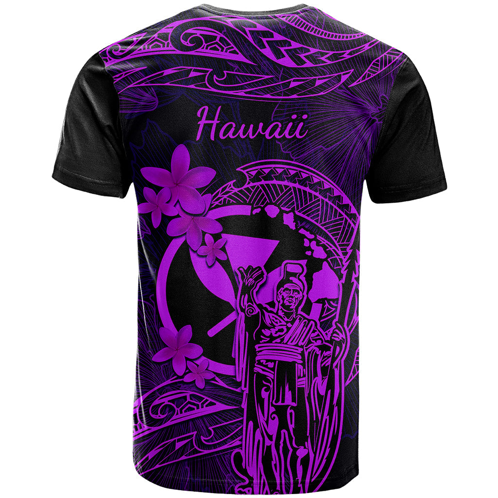 Hawaii T-Shirt King Kamehameha Mix Polynesian Plumeria Purple Version Graphic Tee