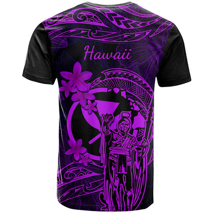 Hawaii T-Shirt King Kamehameha Mix Polynesian Plumeria Purple Version Graphic Tee