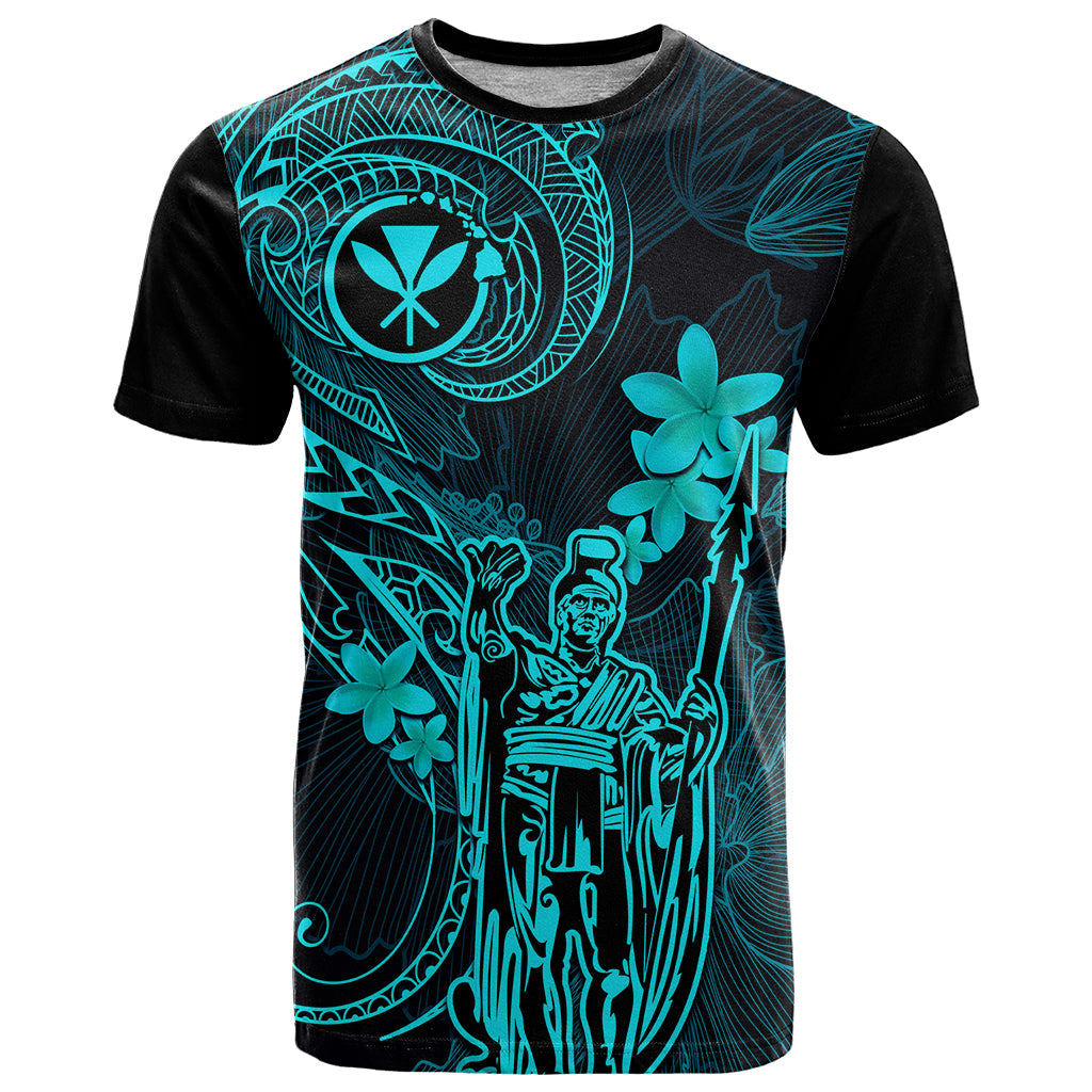 Hawaii T-Shirt King Kamehameha Mix Polynesian Plumeria Turquoise Version Graphic Tee