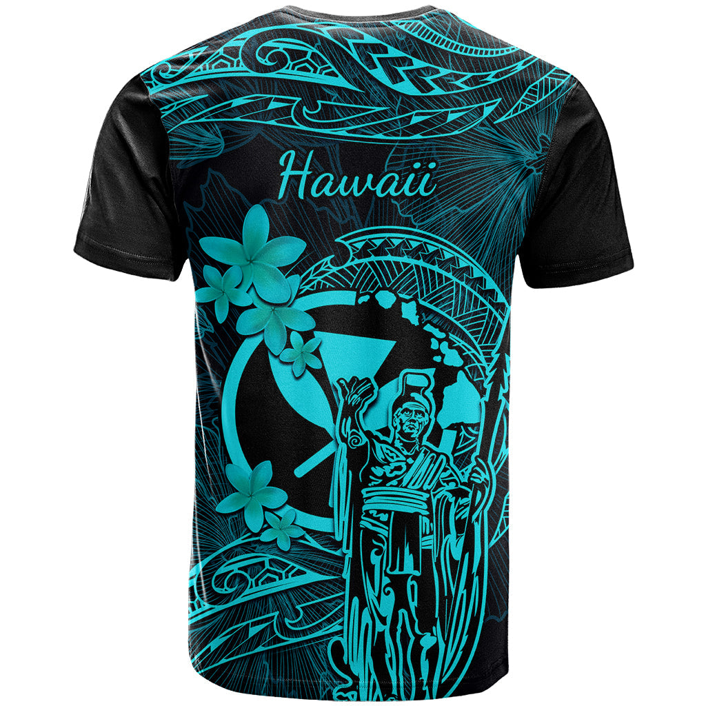 Hawaii T-Shirt King Kamehameha Mix Polynesian Plumeria Turquoise Version Graphic Tee