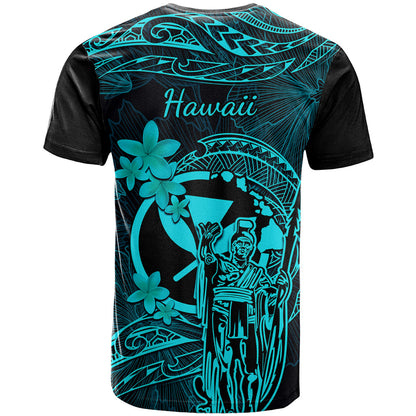 Hawaii T-Shirt King Kamehameha Mix Polynesian Plumeria Turquoise Version Graphic Tee