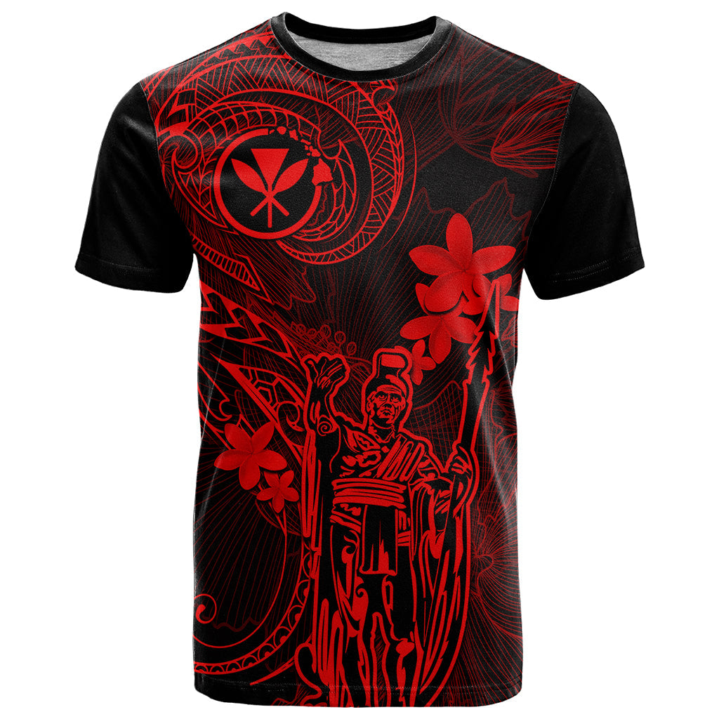 Hawaii T-Shirt King Kamehameha Mix Polynesian Plumeria Red Version Graphic Tee