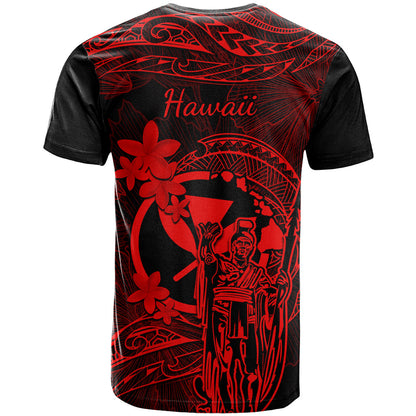 Hawaii T-Shirt King Kamehameha Mix Polynesian Plumeria Red Version Graphic Tee