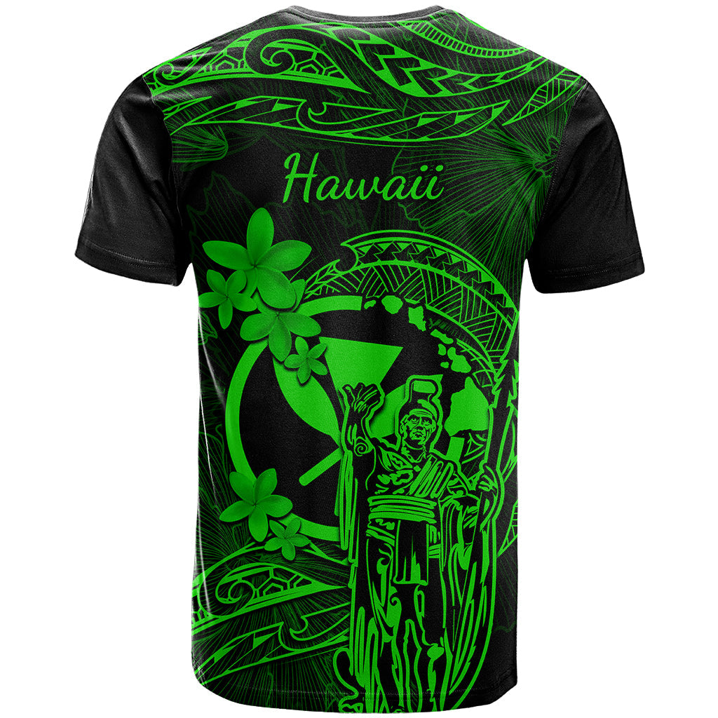 Hawaii T-Shirt King Kamehameha Mix Polynesian Plumeria Green Version Graphic Tee