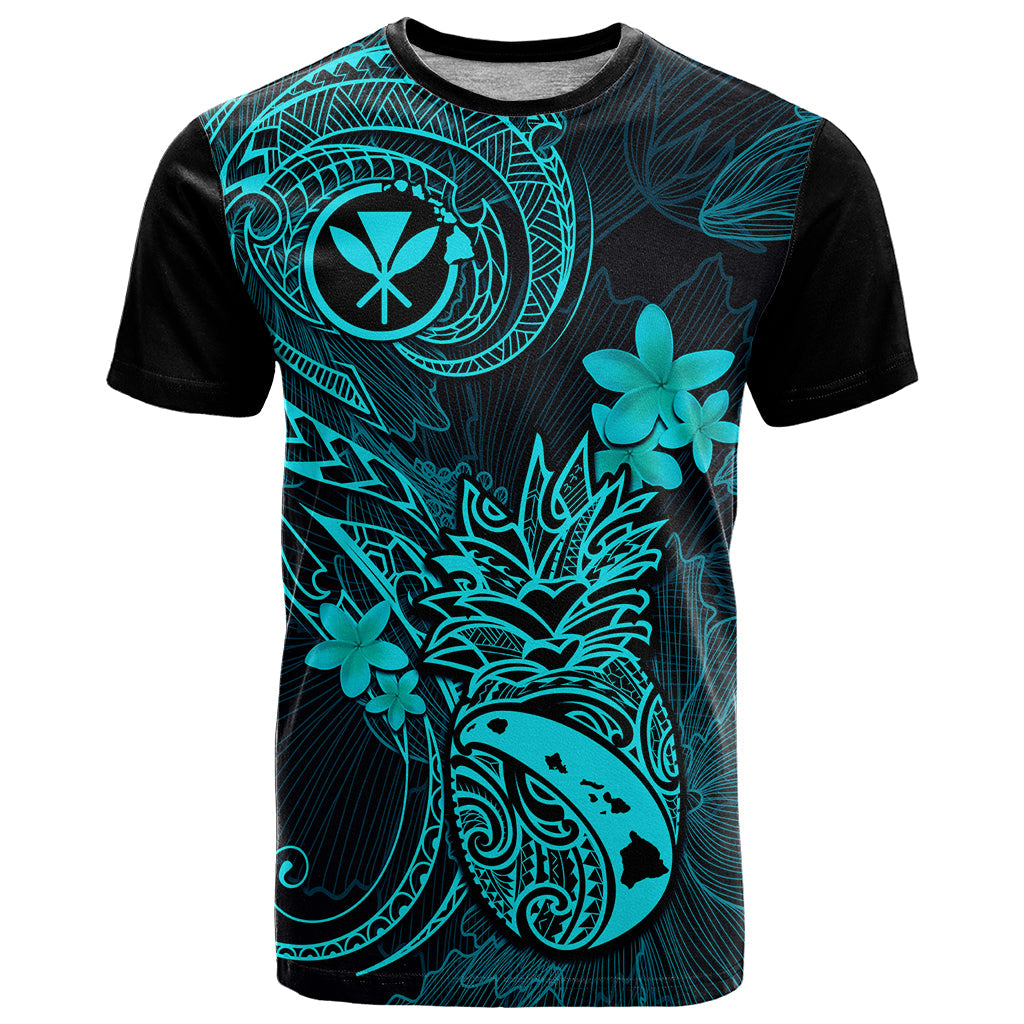 Hawaii T-Shirt Pineapple Mix Polynesian Plumeria Turquoise Version Graphic Tee