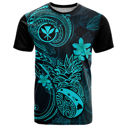 Hawaii T-Shirt Pineapple Mix Polynesian Plumeria Turquoise Version Graphic Tee