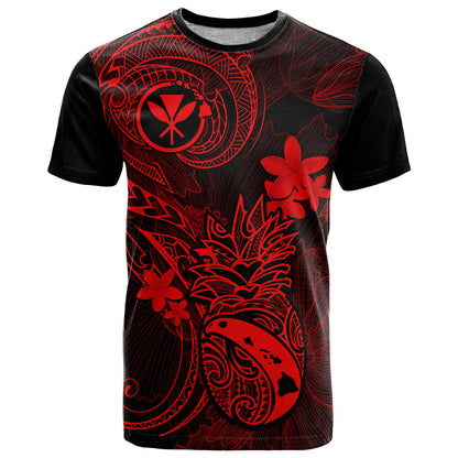 Hawaii T-Shirt Pineapple Mix Polynesian Plumeria Red Version Graphic Tee
