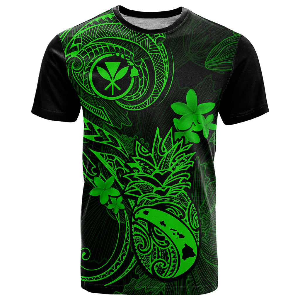 Hawaii T-Shirt Pineapple Mix Polynesian Plumeria Green Version Graphic Tee