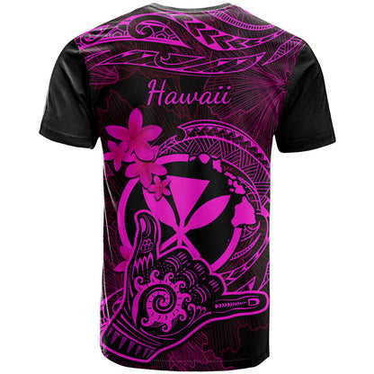 Hawaii T-Shirt Shaka Tattoo Mix Polynesian Plumeria Pink Version Graphic Tee