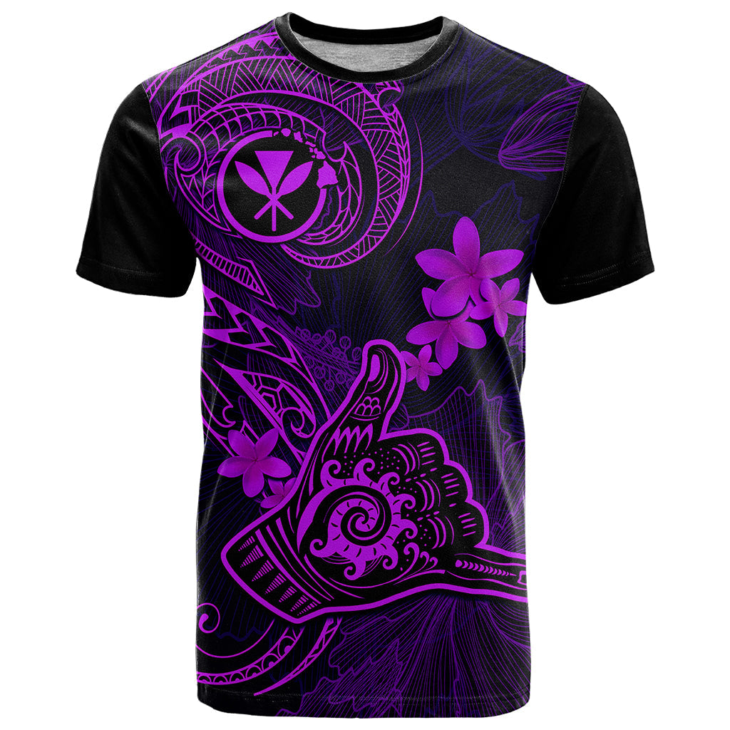 Hawaii T-Shirt Shaka Tattoo Mix Polynesian Plumeria Purple Version Graphic Tee