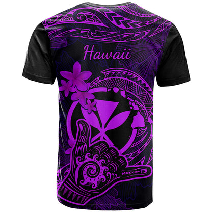 Hawaii T-Shirt Shaka Tattoo Mix Polynesian Plumeria Purple Version Graphic Tee