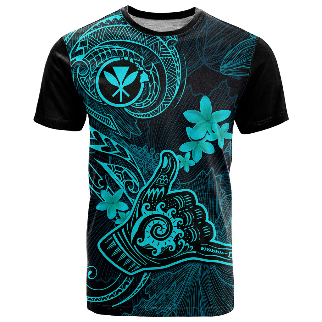 Hawaii T-Shirt Shaka Tattoo Mix Polynesian Plumeria Turquoise Version Graphic Tee